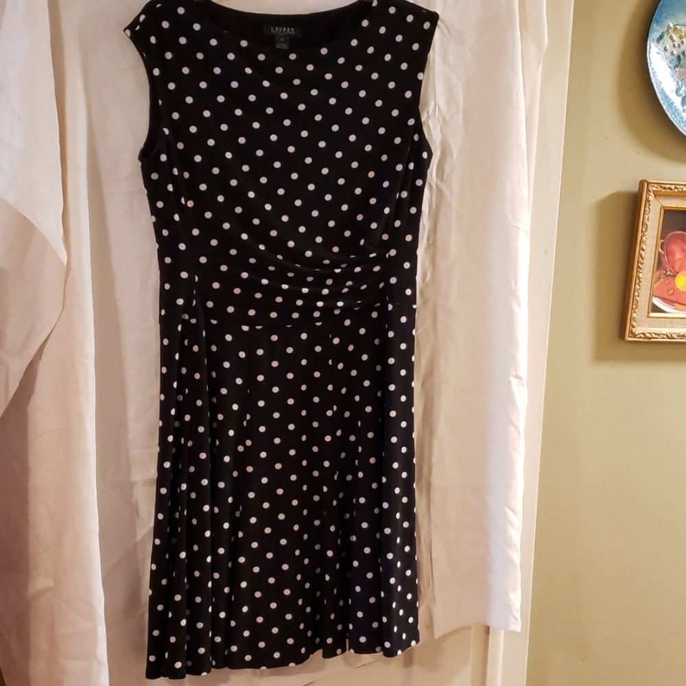 Ralph Lauren Black Midi Dress with White Polka Dots